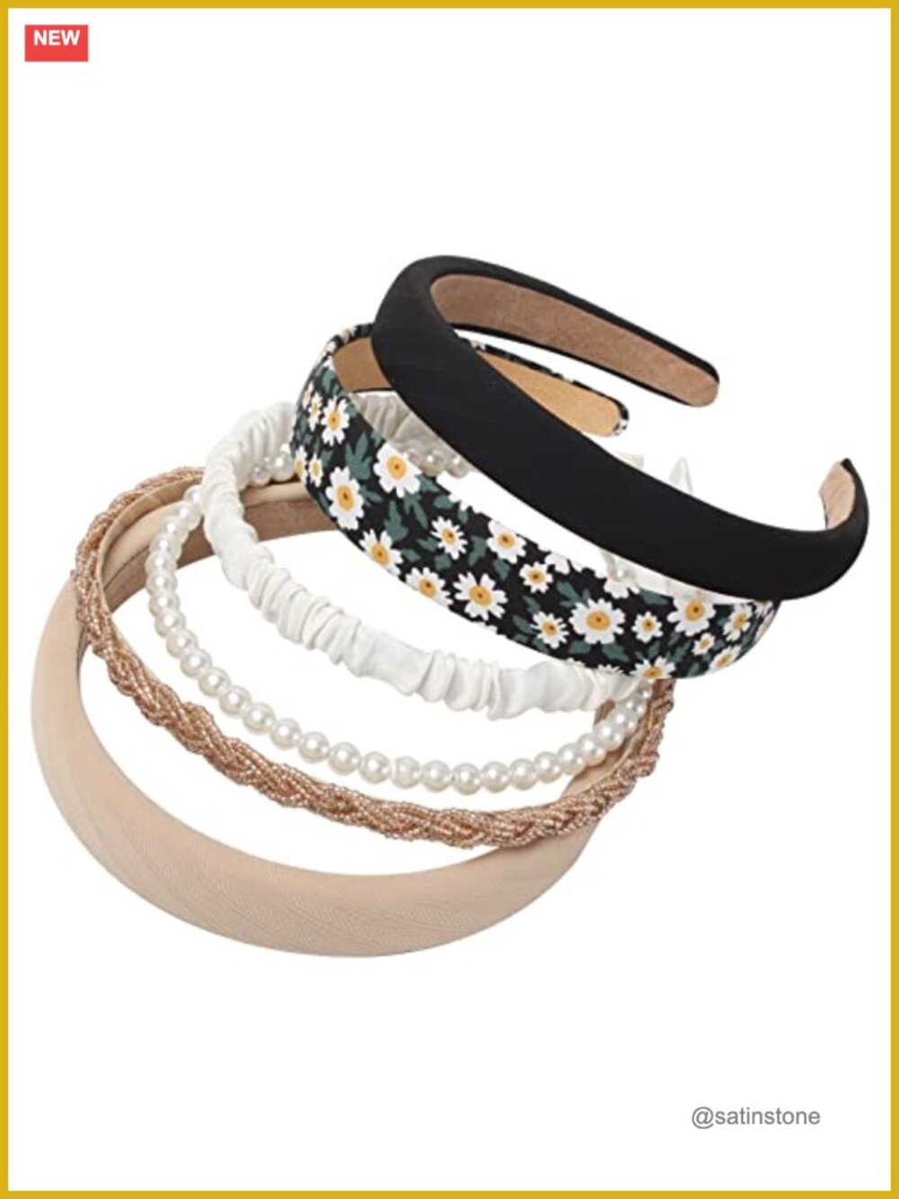 Women's 6PK Headbands Non Slip Fabric Hair Bands Pearl Beaded Set